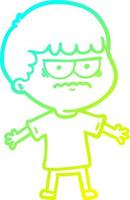 cold gradient line drawing cartoon angry man vector