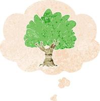 cartoon tree and thought bubble in retro textured style vector