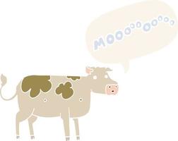 cartoon cow and speech bubble in retro style vector