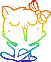 gato de dibujos animados de dibujo de línea de gradiente de arco iris vector