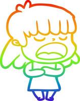 rainbow gradient line drawing cartoon woman talking loudly vector