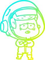 cold gradient line drawing cartoon tired astronaut vector