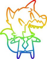 dibujo de línea de gradiente de arco iris zorro riendo en camisa y corbata vector