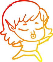 warm gradient line drawing pretty cartoon elf girl vector