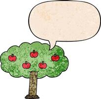 cartoon apple tree and speech bubble in retro texture style vector