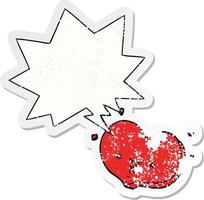 cartoon happy love heart and speech bubble distressed sticker vector