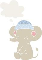 cartoon cute elephant and thought bubble in retro style vector