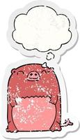 cartoon creature and thought bubble as a distressed worn sticker vector