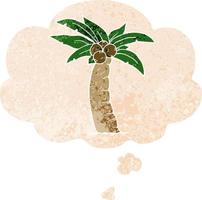 cartoon palm tree and thought bubble in retro textured style vector