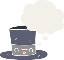 cartoon top hat and thought bubble in retro style vector