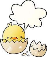 cute cartoon chick hatching from egg and speech bubble in smooth gradient style vector