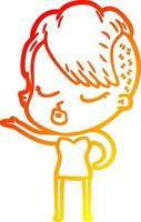 warm gradient line drawing cartoon pretty hipster girl vector