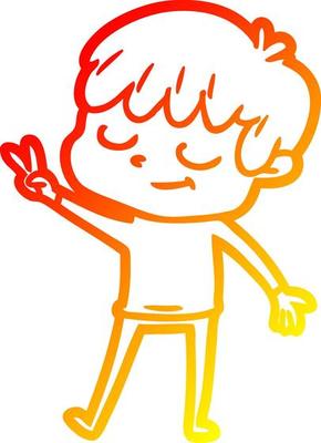 warm gradient line drawing cartoon happy boy