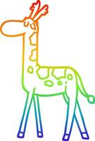 rainbow gradient line drawing cartoon walking giraffe vector