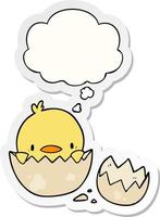 cartoon chick and thought bubble as a printed sticker vector