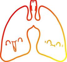 dibujo de línea de gradiente cálido pulmones de dibujos animados vector