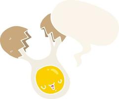 cartoon cracked egg and speech bubble in retro style vector