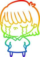 rainbow gradient line drawing cartoon woman crying vector