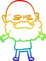 rainbow gradient line drawing cartoon man with beard frowning vector