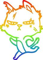 rainbow gradient line drawing tough cartoon cat running vector