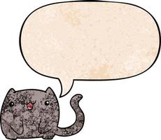 cartoon cat and speech bubble in retro texture style vector