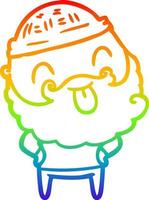 rainbow gradient line drawing man with beard sticking out tongue vector