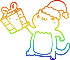 rainbow gradient line drawing cute cartoon christmas cat vector