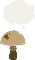 cartoon mushroom and thought bubble in retro style vector