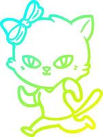 cold gradient line drawing cute cartoon cat jogging vector