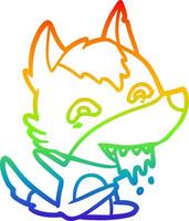 rainbow gradient line drawing cartoon hungry wolf vector