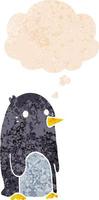 cartoon penguin and thought bubble in retro textured style vector