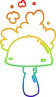 rainbow gradient line drawing cartoon mushroom with spore cloud vector