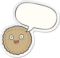 cartoon biscuit and speech bubble sticker vector