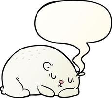 cartoon sleepy polar bear and speech bubble in smooth gradient style vector