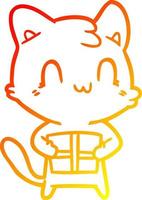 línea de gradiente cálido dibujo gato feliz de dibujos animados vector