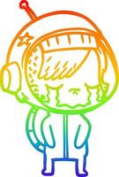 rainbow gradient line drawing cartoon crying astronaut girl vector