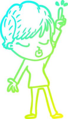 cold gradient line drawing cartoon woman with eyes shut