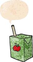 cartoon apple juice box and speech bubble in retro textured style vector