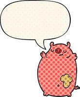 cartoon fat pig and speech bubble in comic book style vector