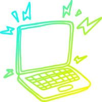 cold gradient line drawing cartoon laptop computer vector