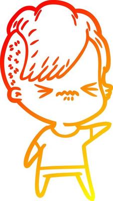 warm gradient line drawing cartoon annoyed hipster girl