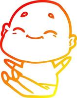 warm gradient line drawing happy cartoon bald man vector