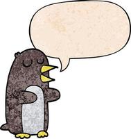 cartoon penguin and speech bubble in retro texture style vector