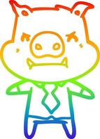 rainbow gradient line drawing angry cartoon pig boss vector