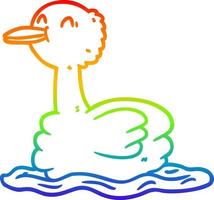 dibujo de línea de gradiente de arco iris pato nadador vector