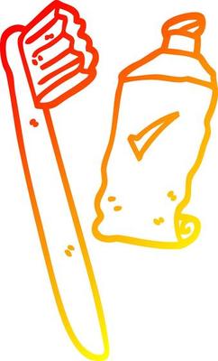 warm gradient line drawing cartoon tooth brush and paste