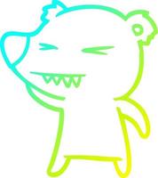 dibujo de línea de gradiente frío dibujos animados de oso polar enojado vector