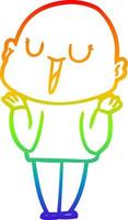 rainbow gradient line drawing happy cartoon bald man shrugging shoulders vector