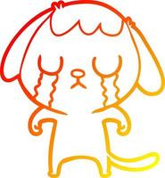 warm gradient line drawing cute cartoon dog crying vector