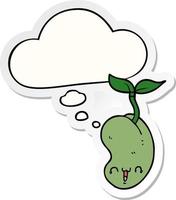 cute cartoon seed sprouting and thought bubble as a printed sticker vector